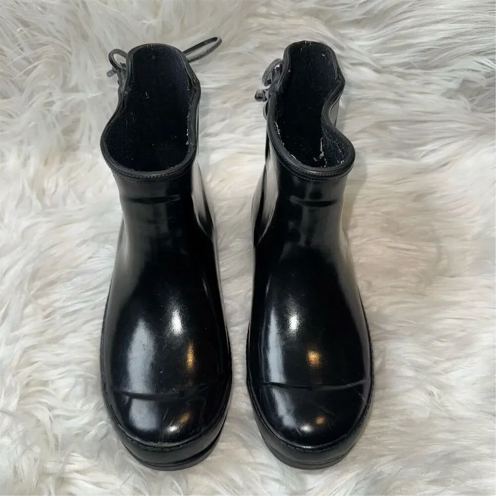 Sperry‎ Women's Black Walker Turk Waterproof Rain Boots Size 6 Tie Back Slip-on